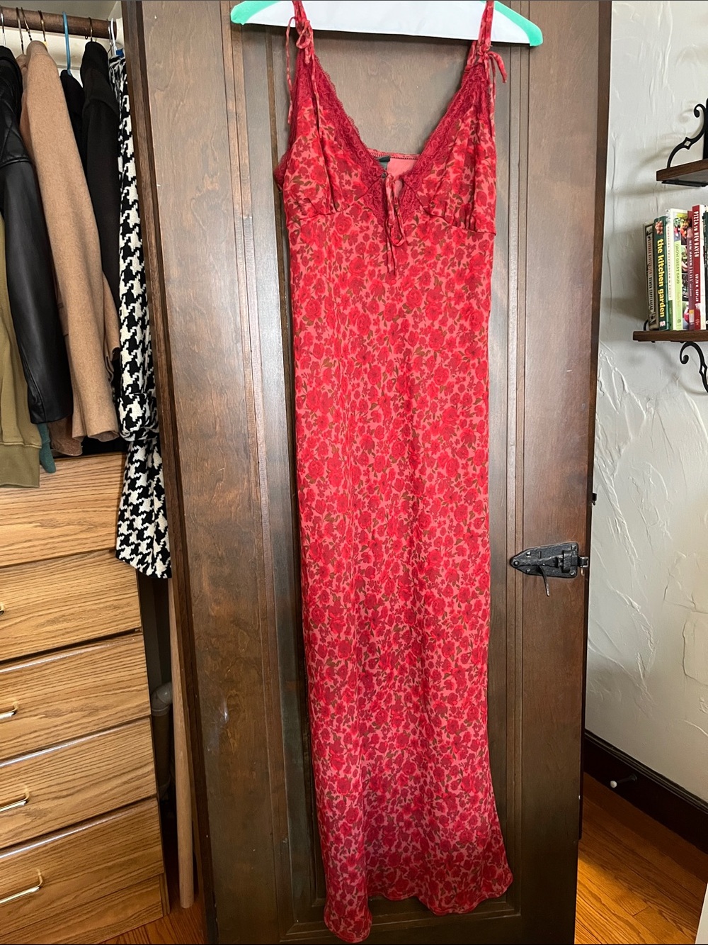 Wild Fable Red Floral Slip Dress with Lace Trim